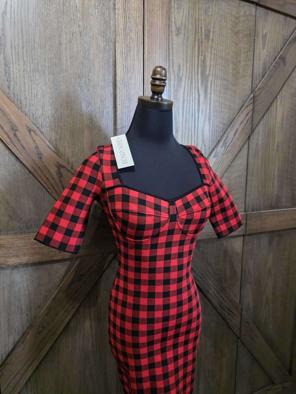 NWT Ronny Kobo Collection Plaid Midi Sheath Dress - Picture 2 of 4